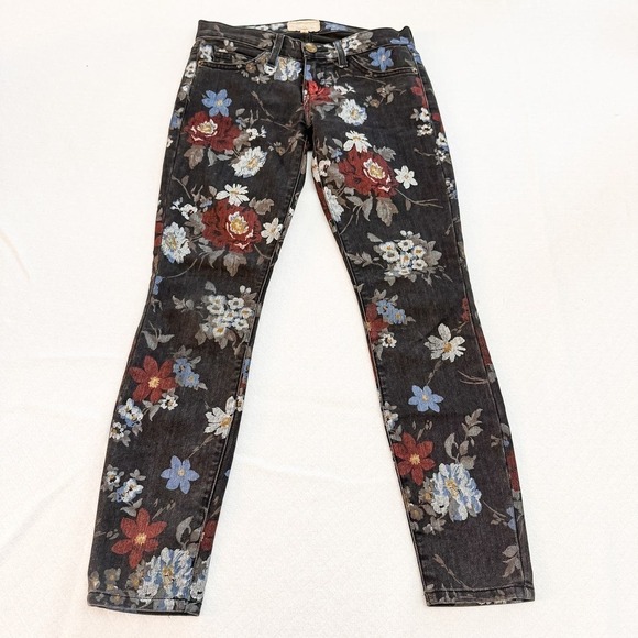 Current Elliott The Stiletto Black Wildflower Denim Jeans Size 24 - Picture 2 of 8